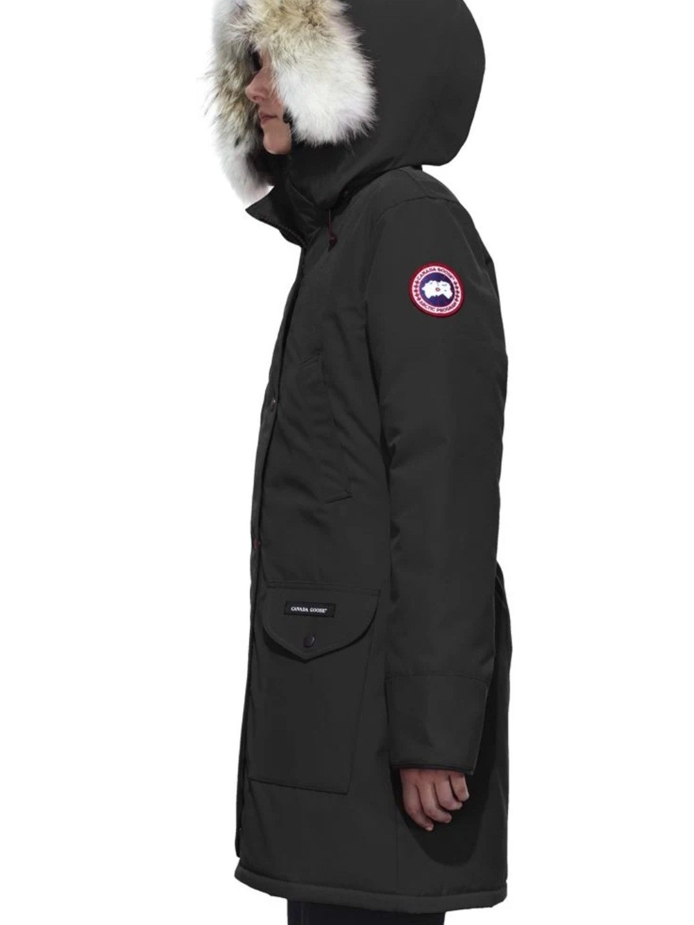 Canada Goose-Style Womens Black Parka with Coyote Fur-Trim Hood